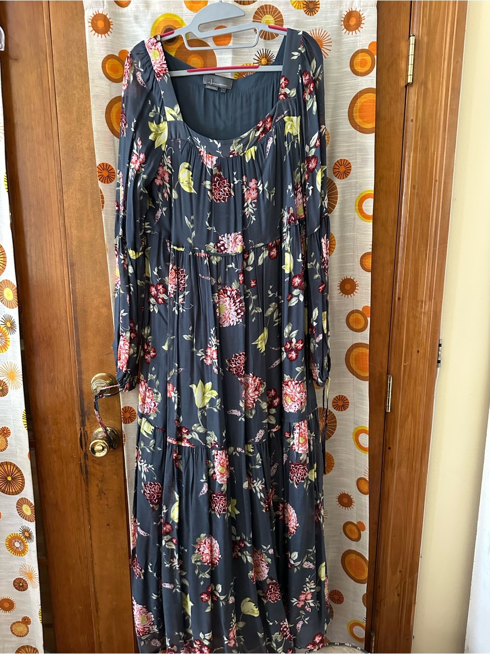 Anthropologie Navy Floral Maxi Dress with Long Sleeves